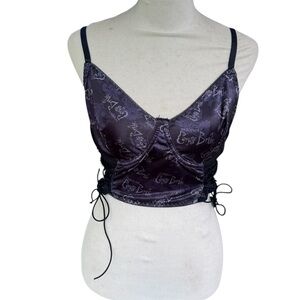 ROMWE Corpse Bride Gothic Printed Lace Up Mesh Bralette Crop Top NWT